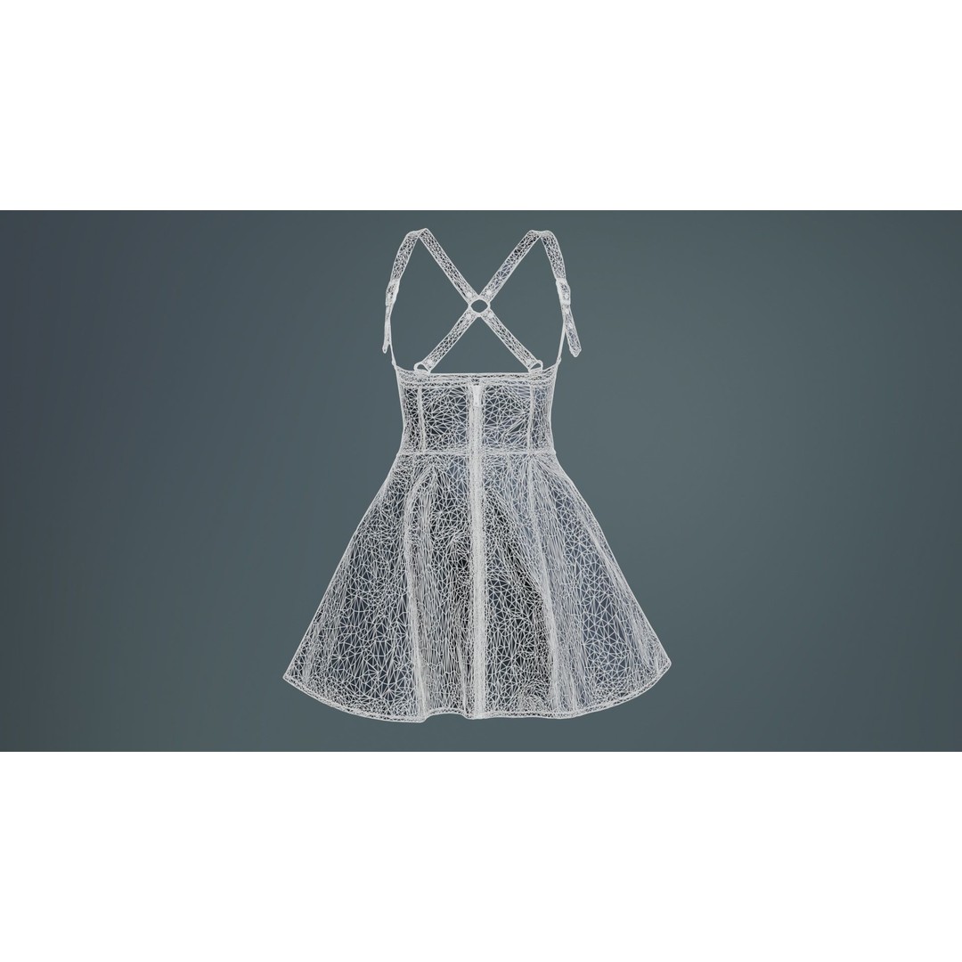 Crossed Back Fetish Dress 3D Model – Low Poly PBR Character Asset, Blender - View 11