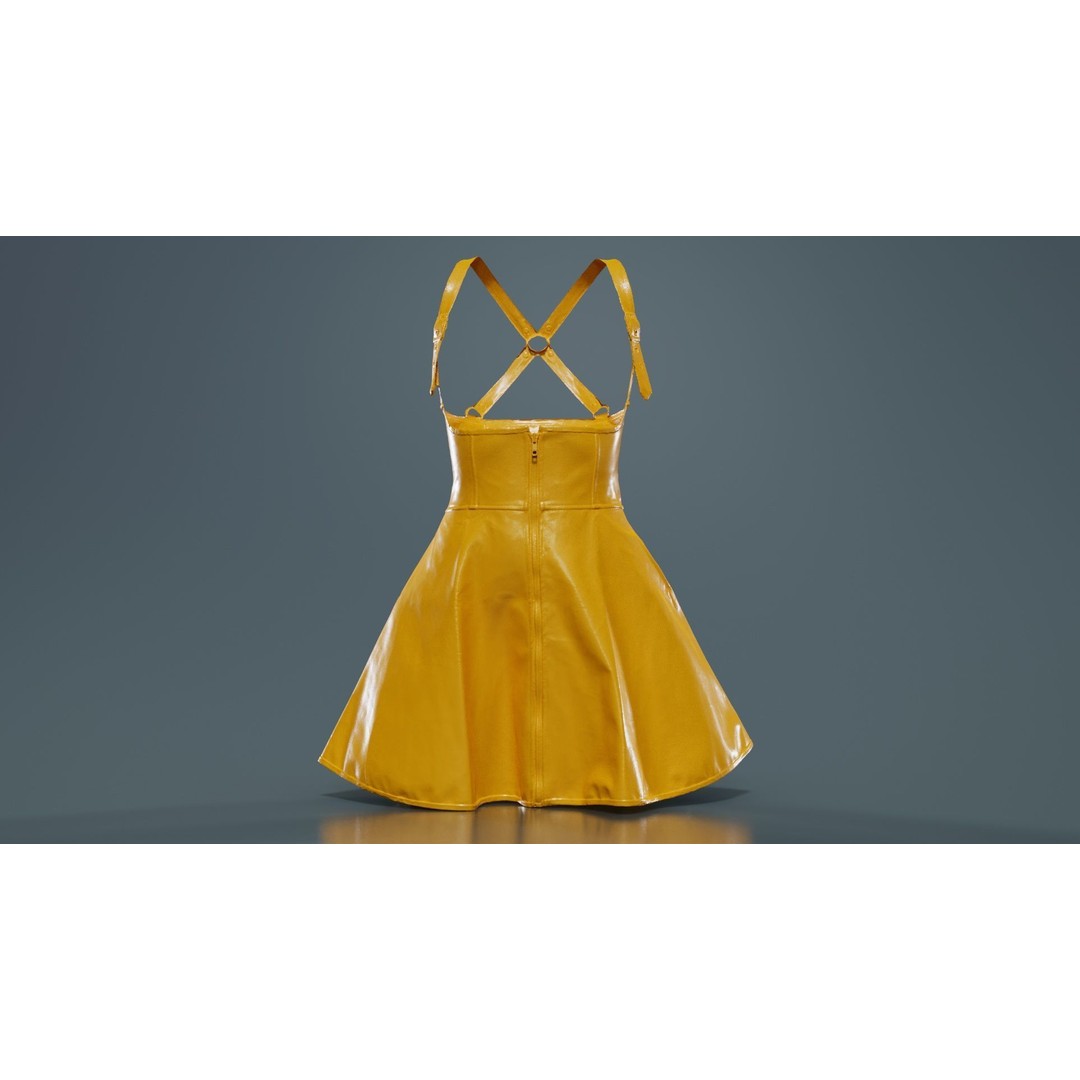 Crossed Back Fetish Dress 3D Model – Low Poly PBR Character Asset, Blender - View 14