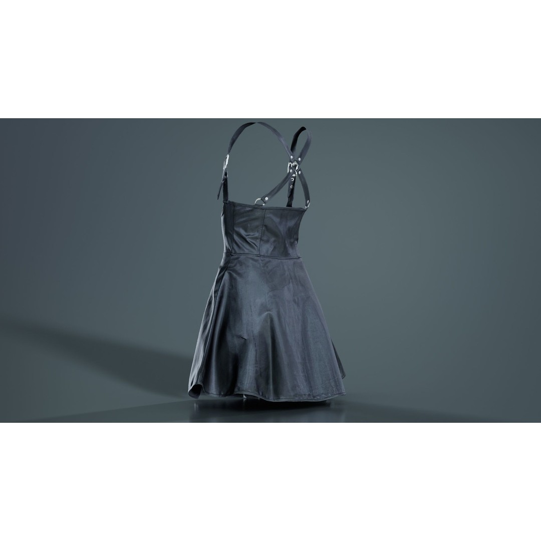 Crossed Back Fetish Dress 3D Model – Low Poly PBR Character Asset, Blender - View 4