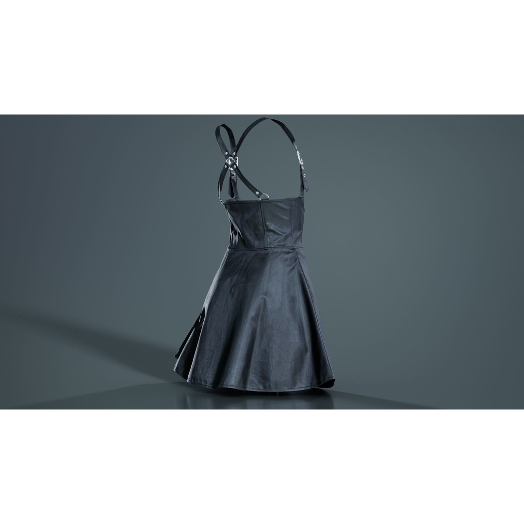 Crossed Back Fetish Dress 3D Model – Low Poly PBR Character Asset, Blender - View 8