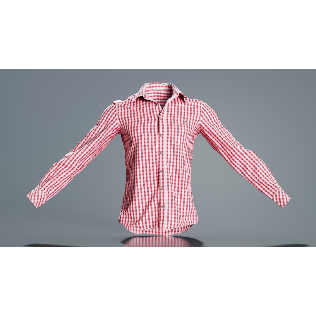 Squares Shirt 3D Model – Low Poly Checkered Apparel, FBX, Blender - View 10