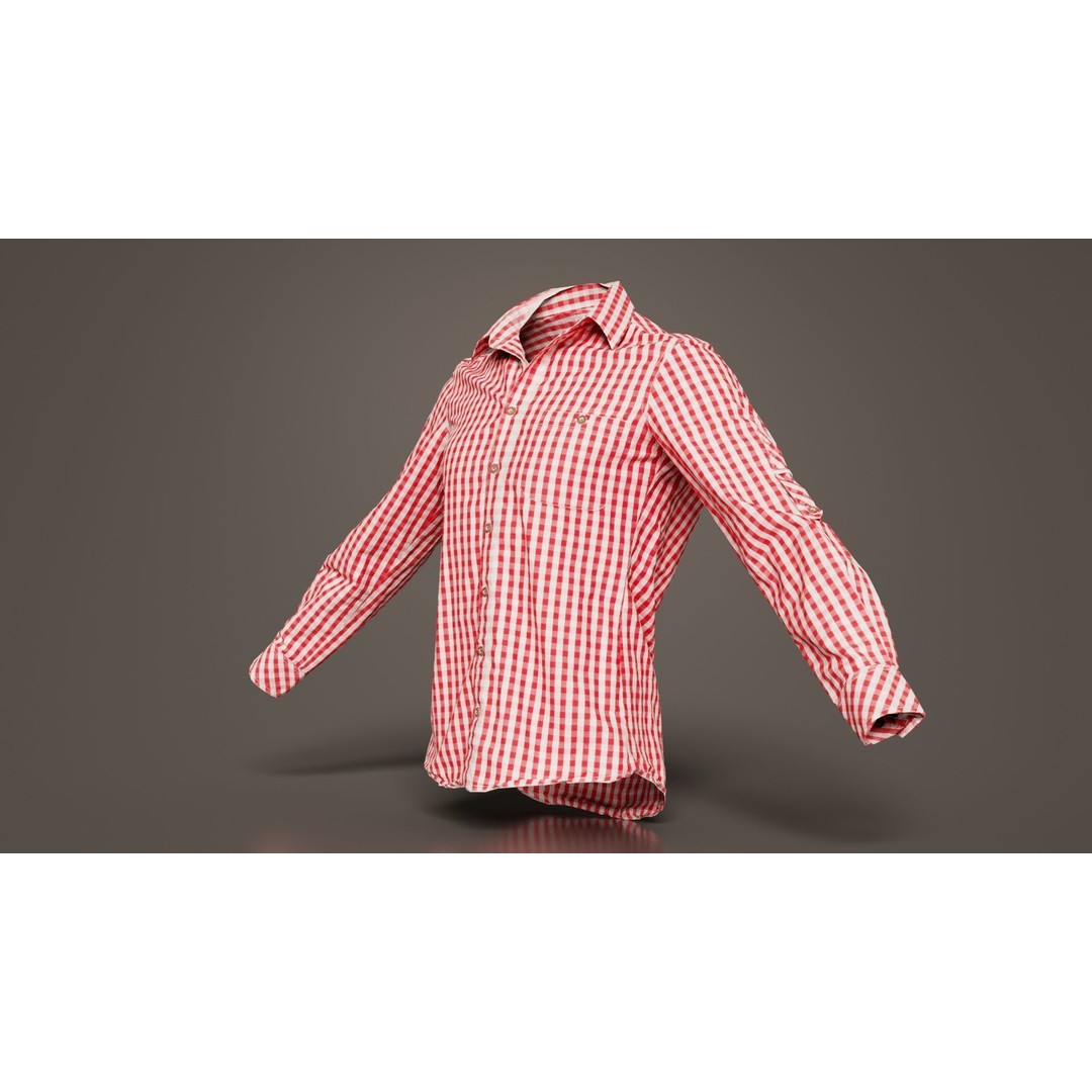 Squares Shirt 3D Model – Low Poly Checkered Apparel, FBX, Blender - View 6