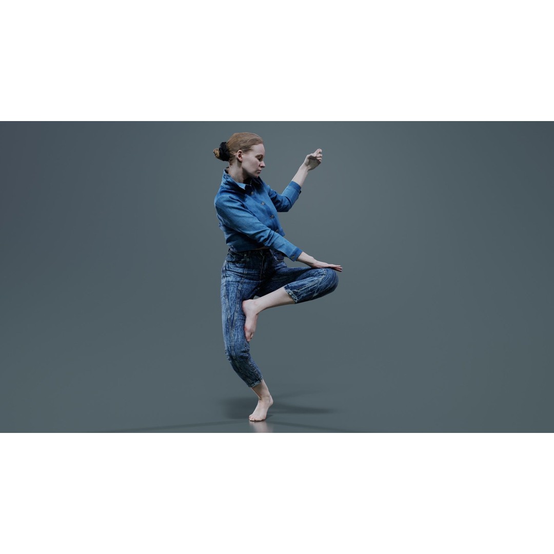 Woman Holding Pole 3D Model – Low-Poly Character with PBR Textures - View 10