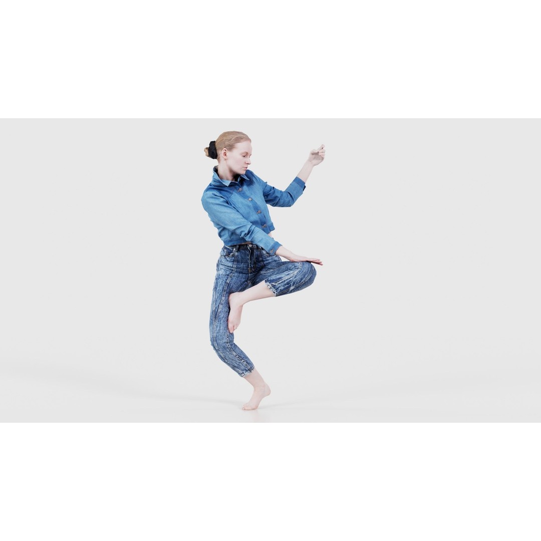 Woman Holding Pole 3D Model – Low-Poly Character with PBR Textures - View 18