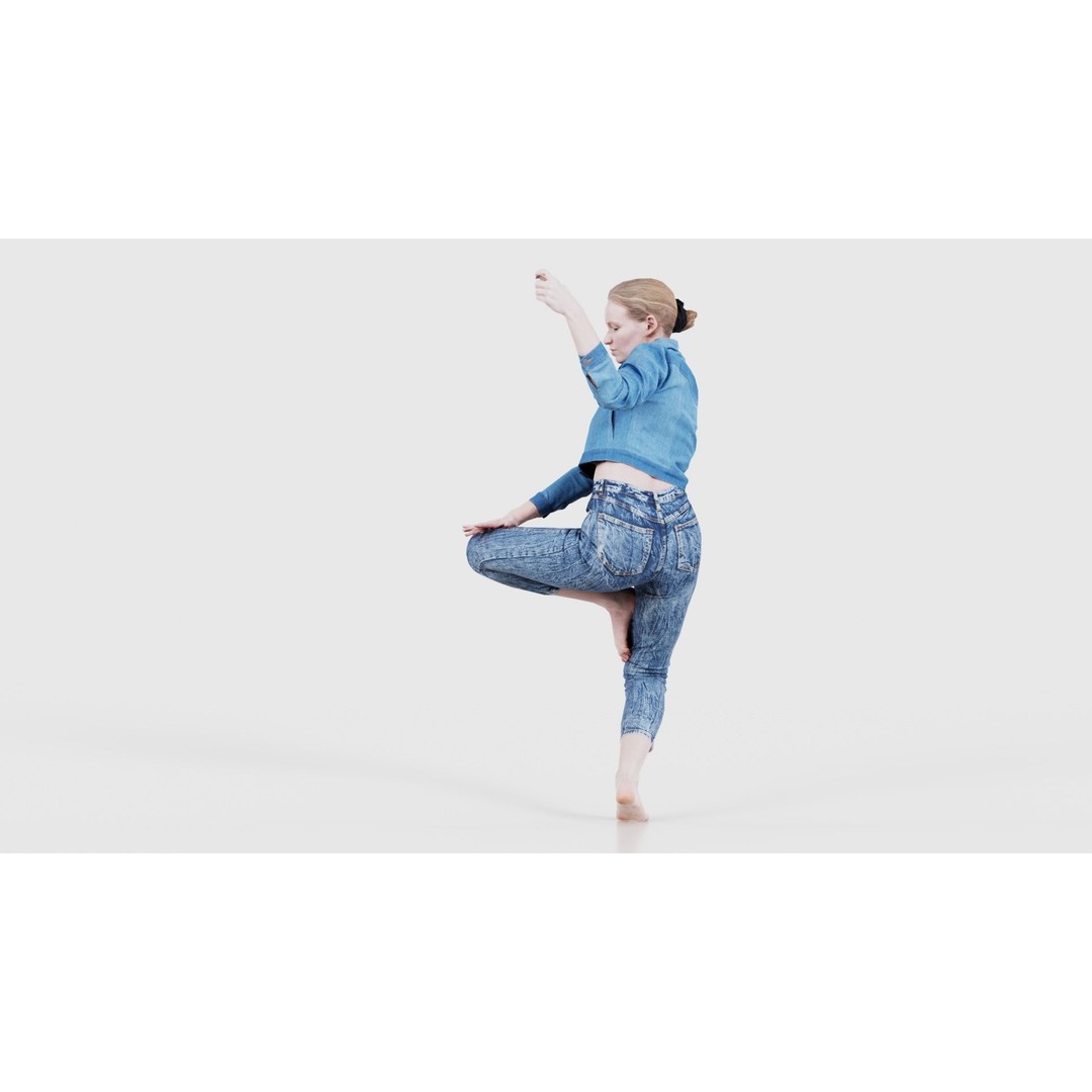 Woman Holding Pole 3D Model – Low-Poly Character with PBR Textures - View 25