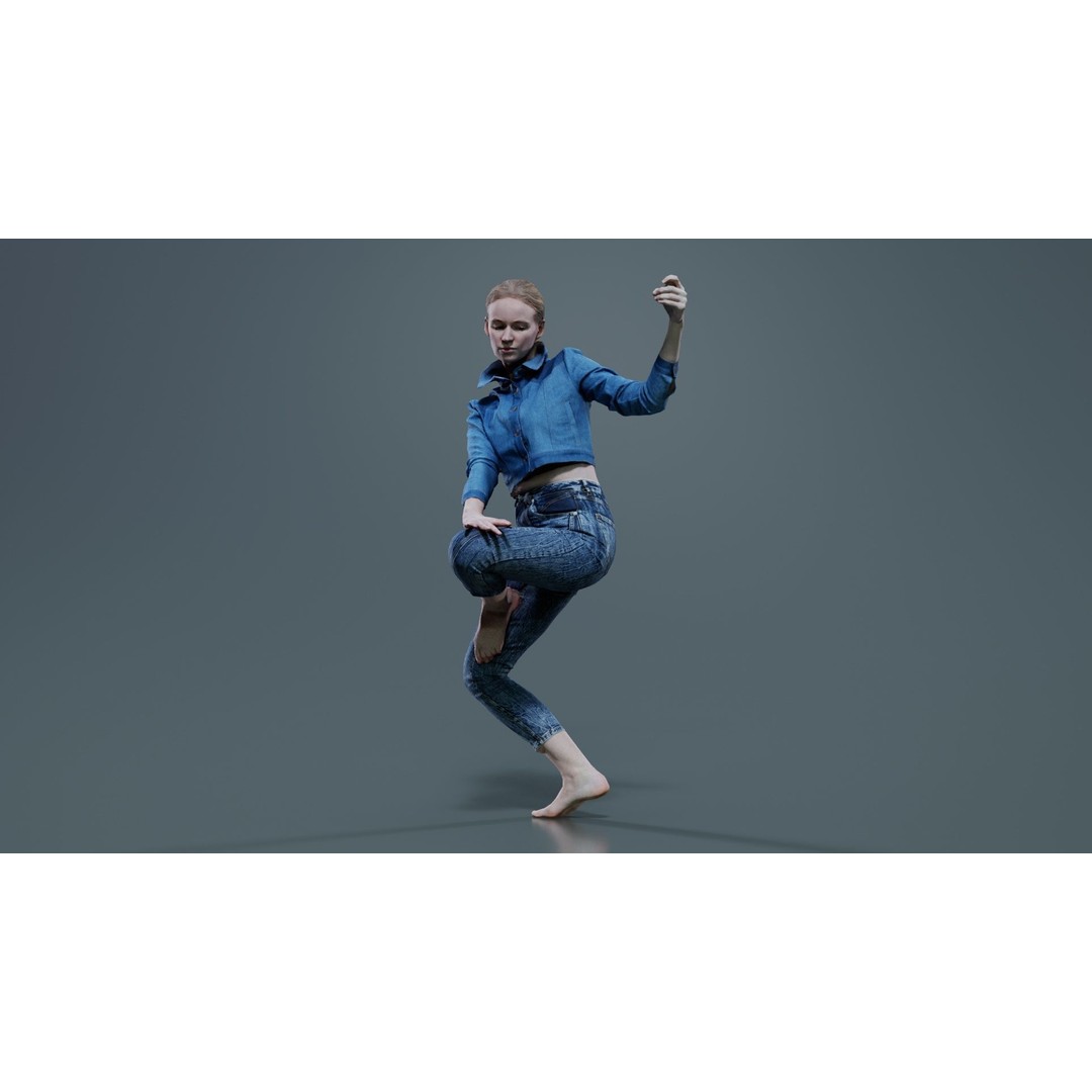 Woman Holding Pole 3D Model – Low-Poly Character with PBR Textures - View 3