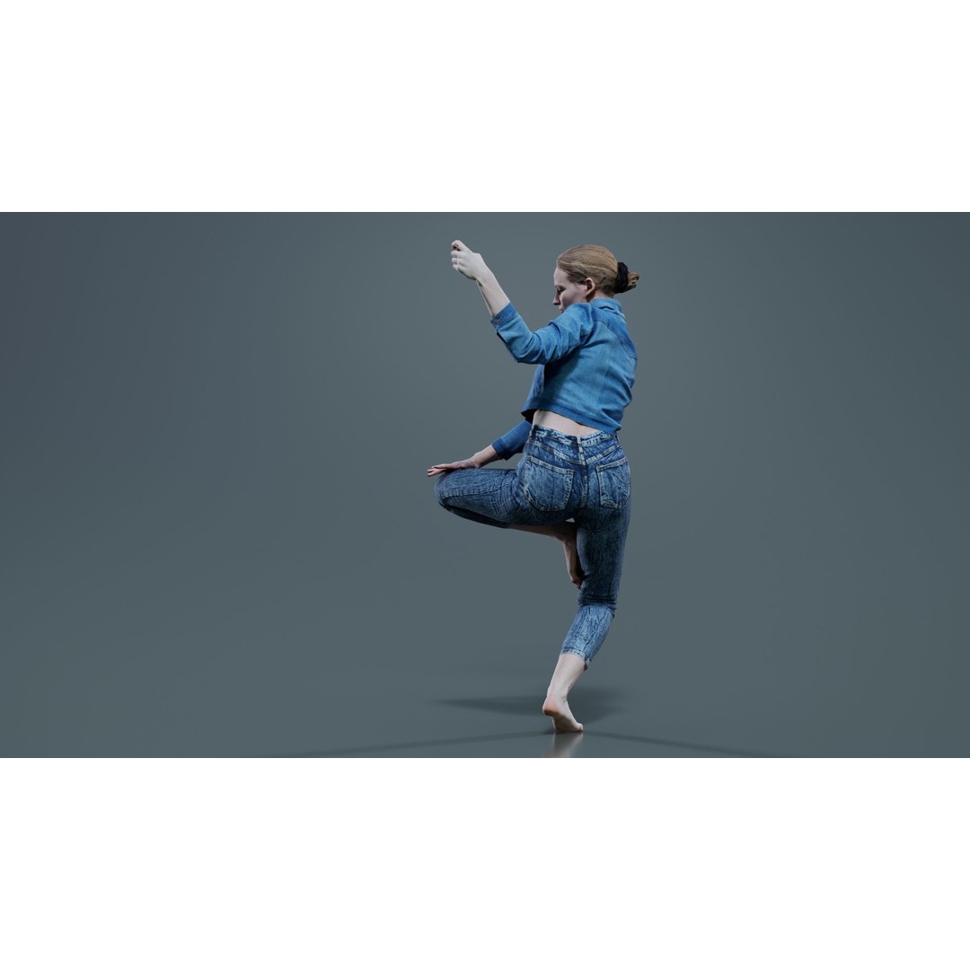 Woman Holding Pole 3D Model – Low-Poly Character with PBR Textures - View 4