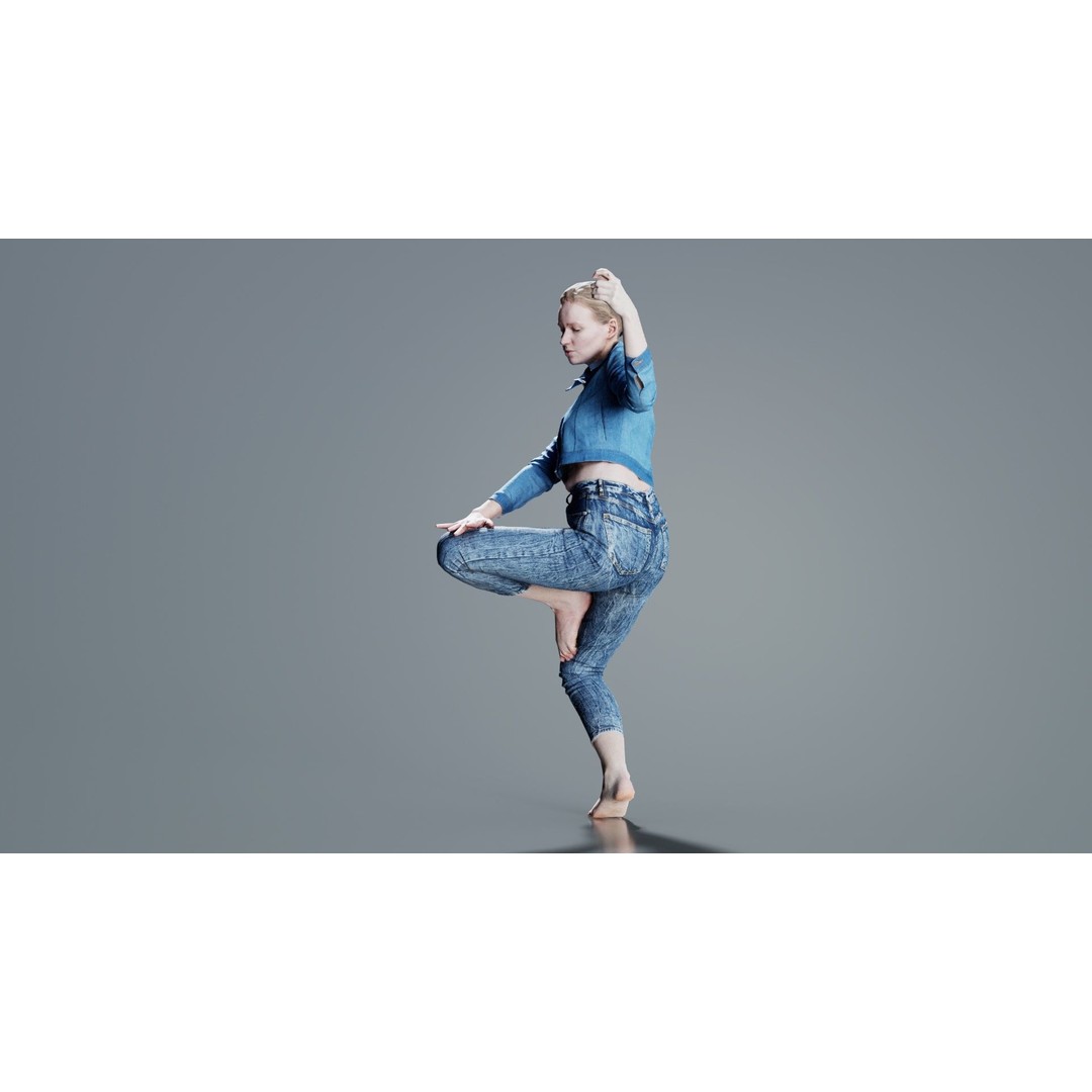 Woman Holding Pole 3D Model – Low-Poly Character with PBR Textures - View 5