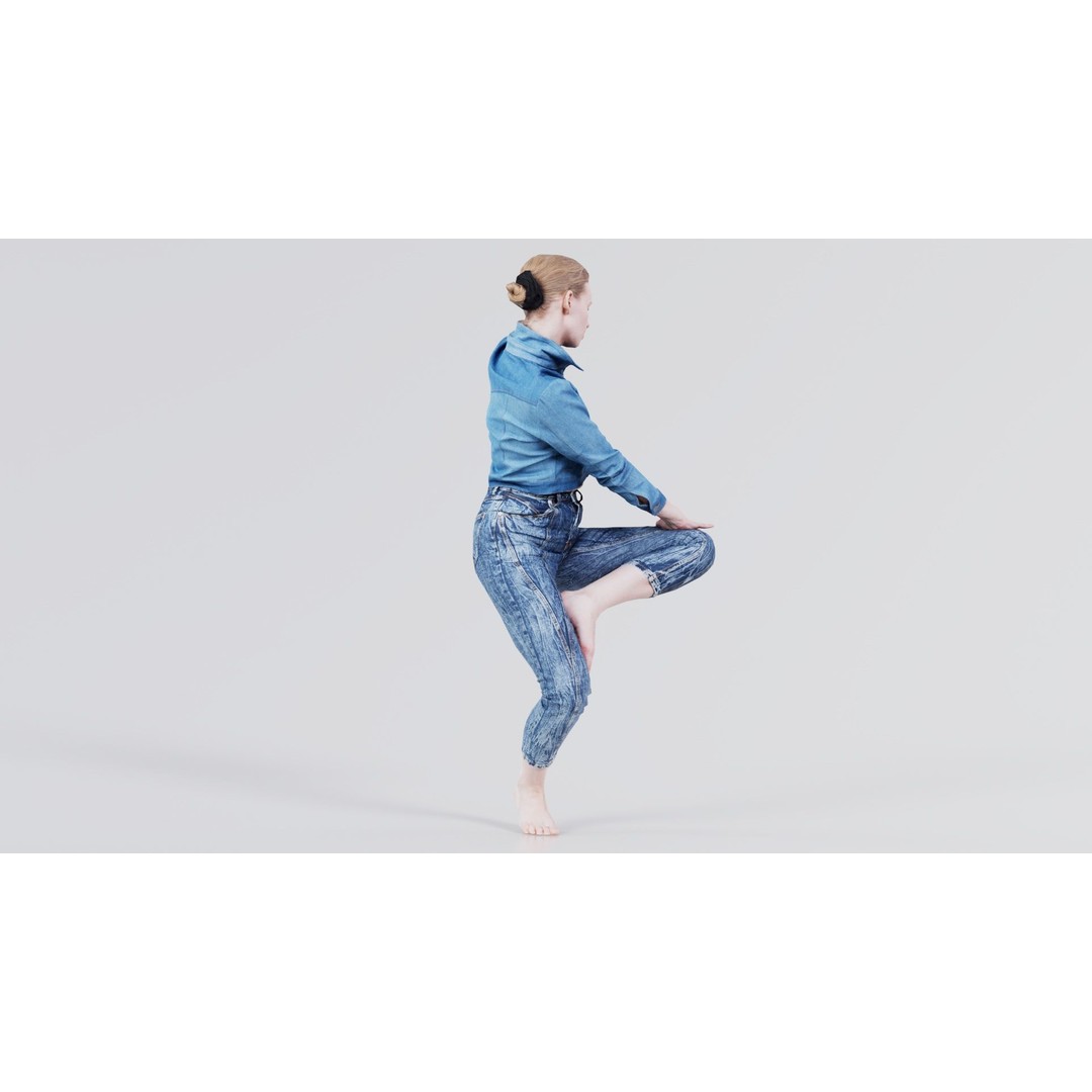 Woman Holding Pole 3D Model – Low-Poly Character with PBR Textures - View 6