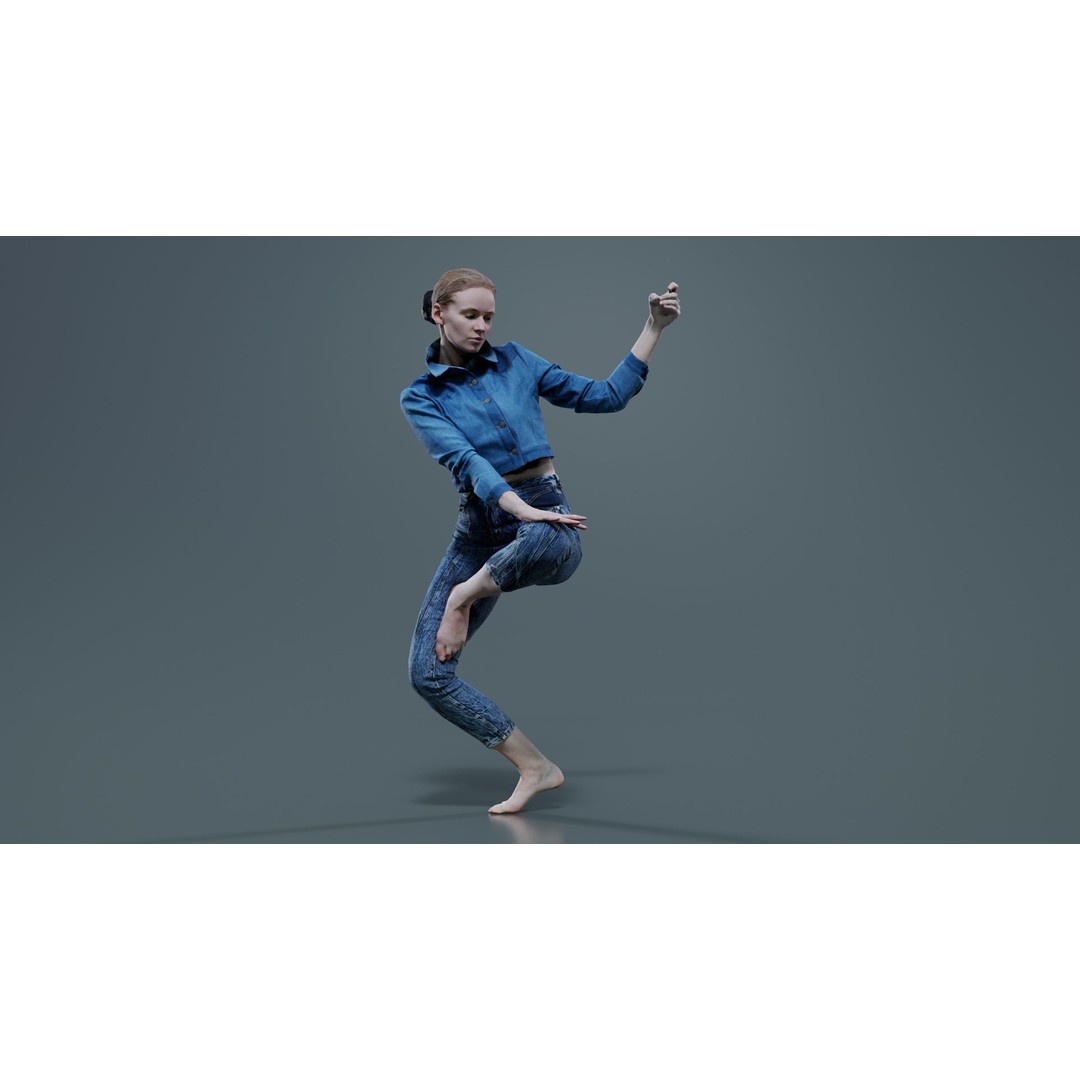 Woman Holding Pole 3D Model – Low-Poly Character with PBR Textures - View 7