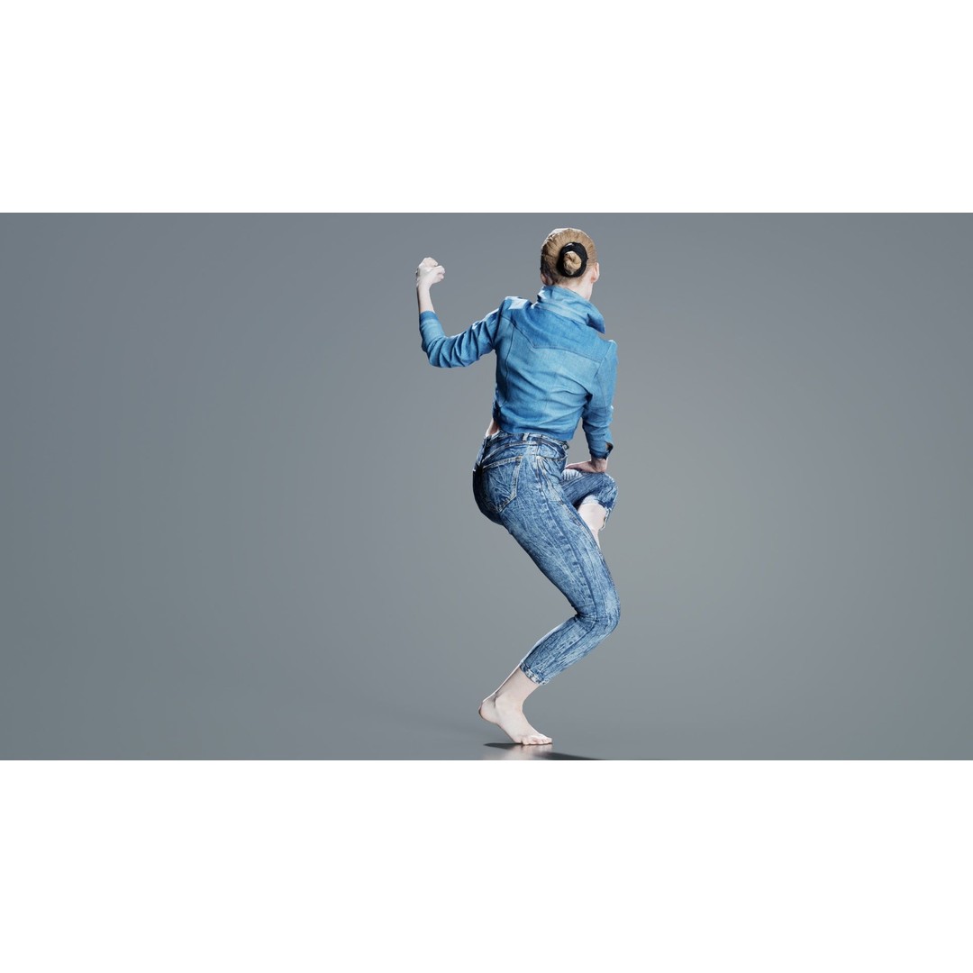 Woman Holding Pole 3D Model – Low-Poly Character with PBR Textures - View 8