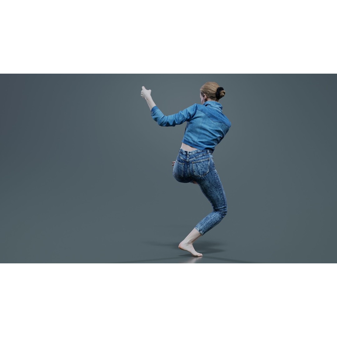 Woman Holding Pole 3D Model – Low-Poly Character with PBR Textures - View 9