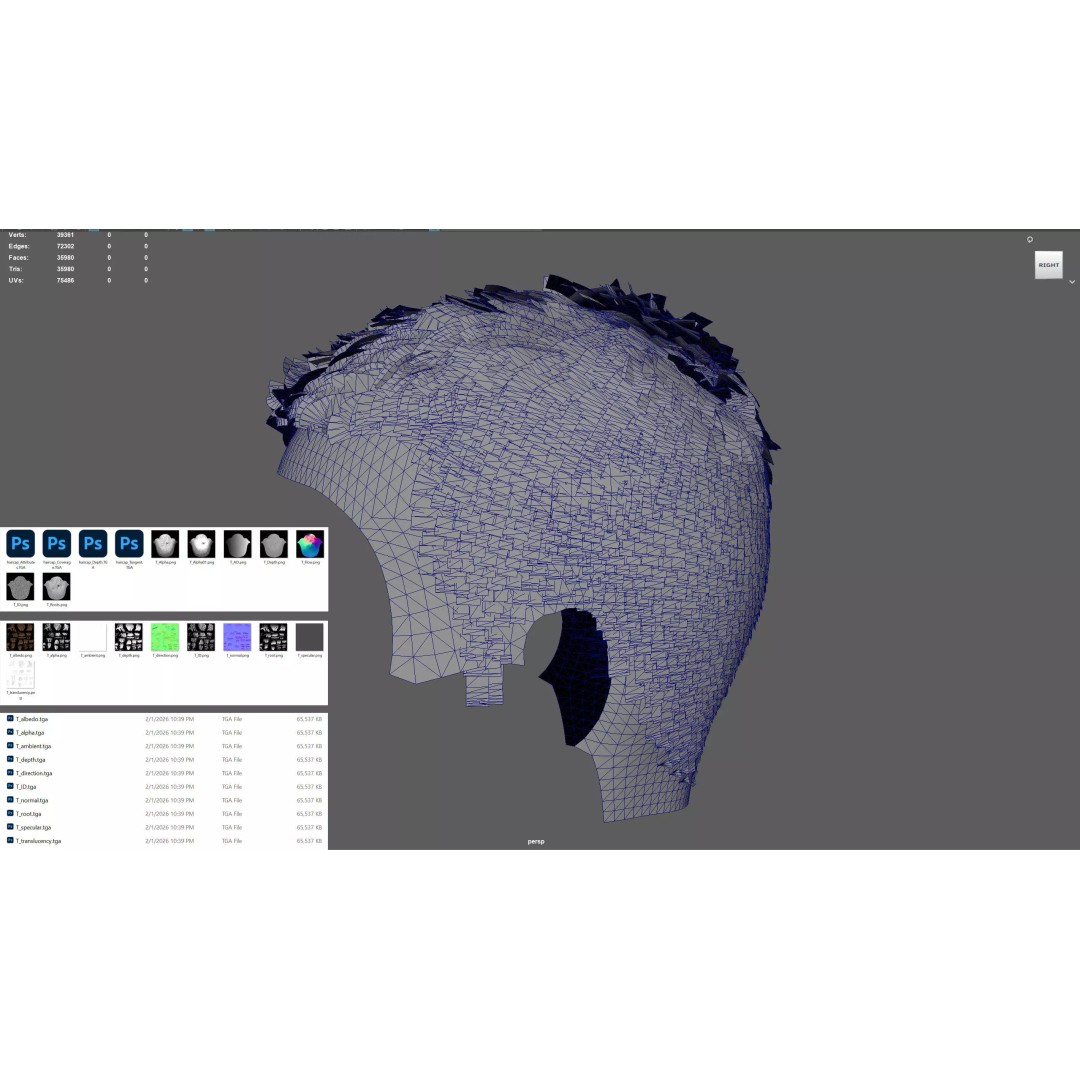 Modern Crop Fade 3D Model – Low Poly Game-Ready Hair Asset, FBX - View 11