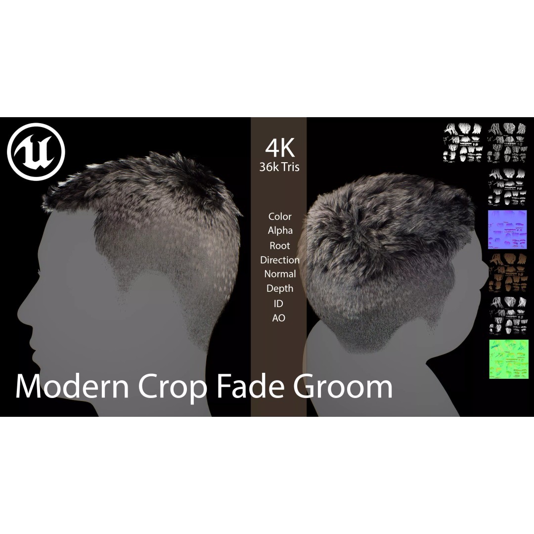 Modern Crop Fade 3D Model – Low Poly Game-Ready Hair Asset, FBX - View 2