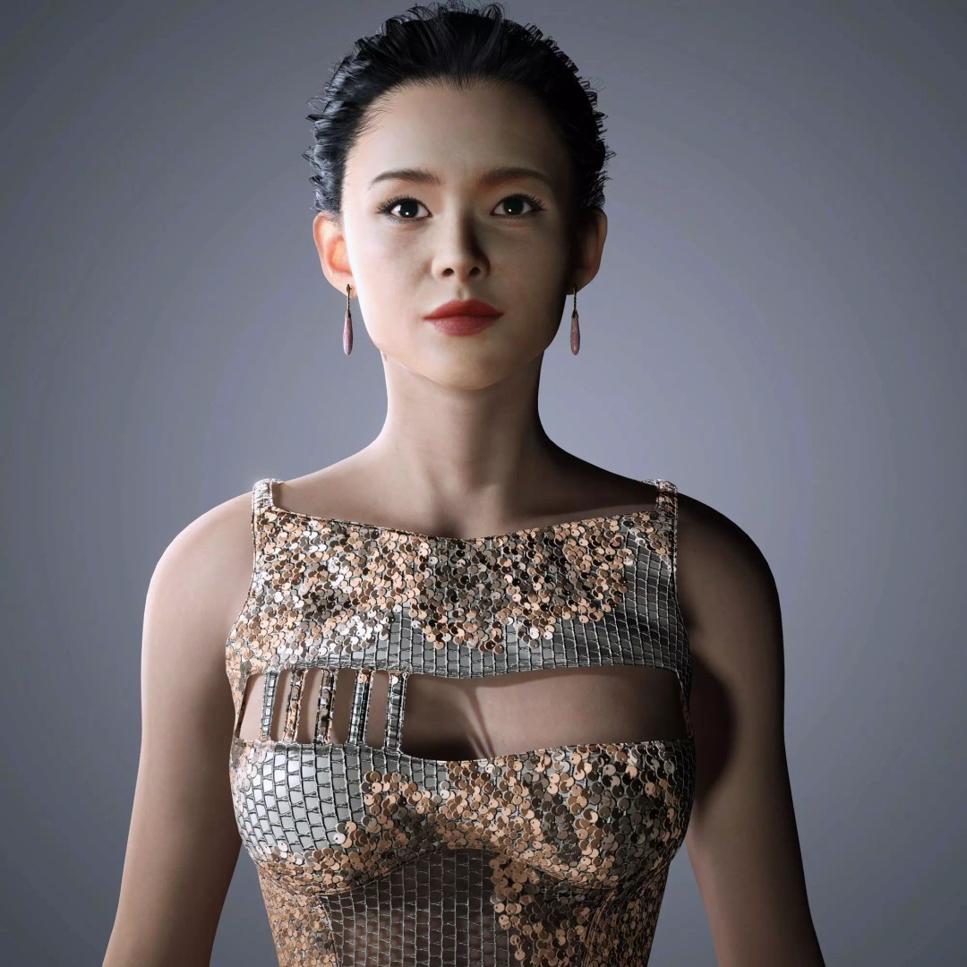 Zhang Ziyi 3D Model – Low Poly Rigged Character for Animation - View 10