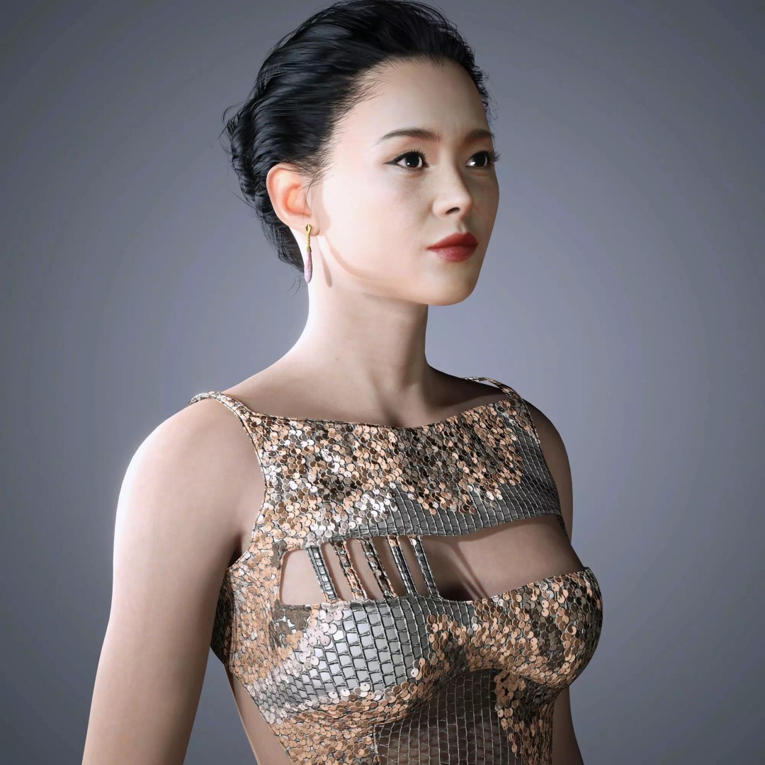 Zhang Ziyi 3D Model – Low Poly Rigged Character for Animation - View 13