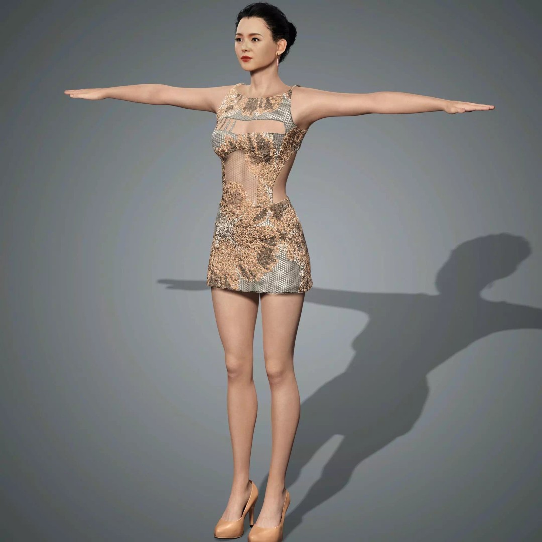 Zhang Ziyi 3D Model – Low Poly Rigged Character for Animation - View 15
