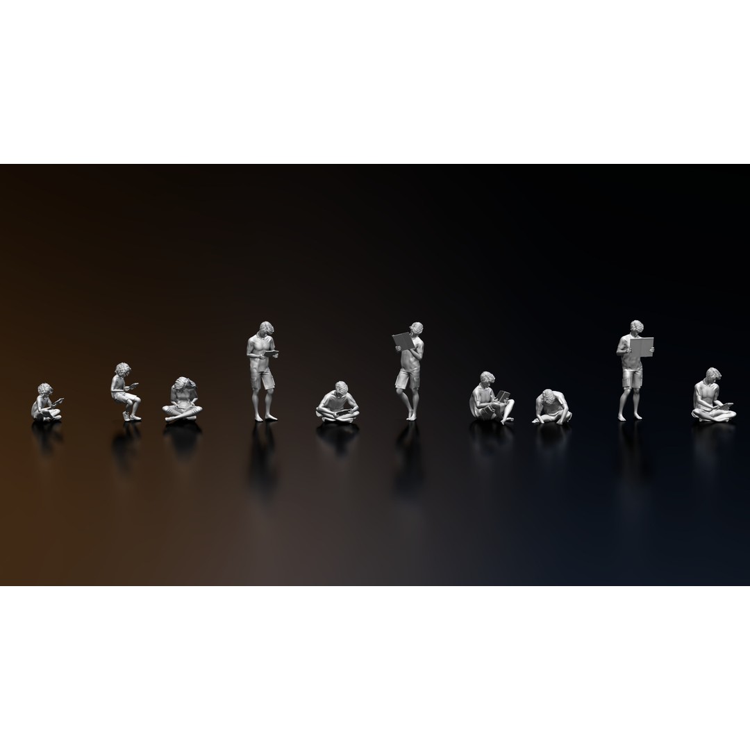 Reading Human Figurines 3D Model – High Poly, STL & OBJ Formats - View 12