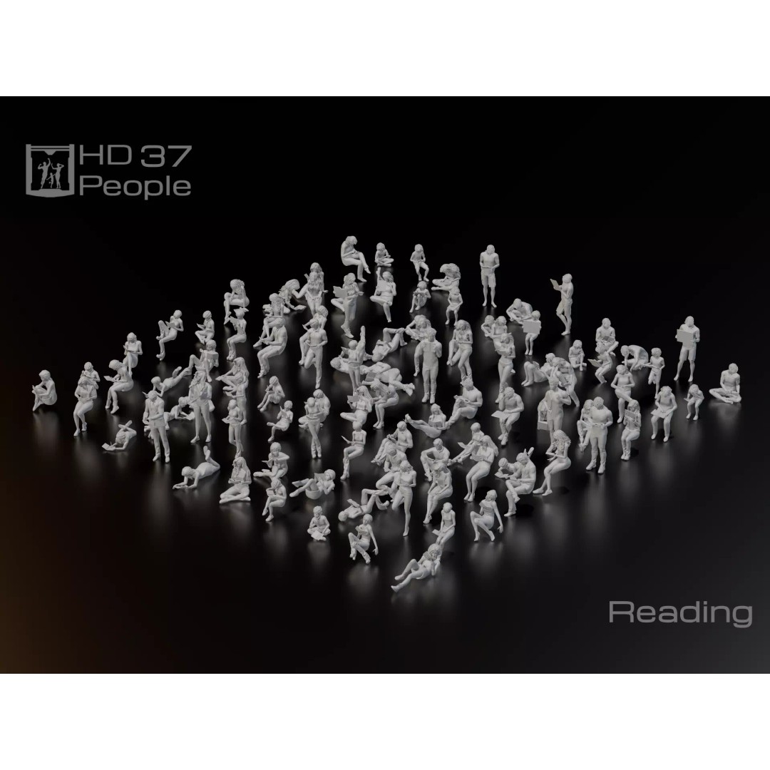 Reading Human Figurines 3D Model – High Poly, STL & OBJ Formats - View 2