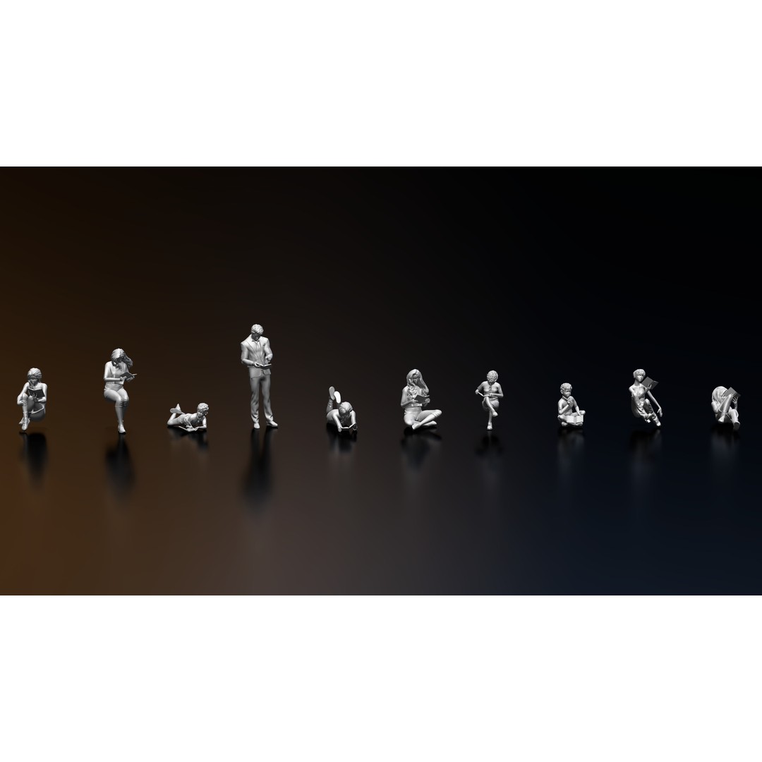 Reading Human Figurines 3D Model – High Poly, STL & OBJ Formats - View 3