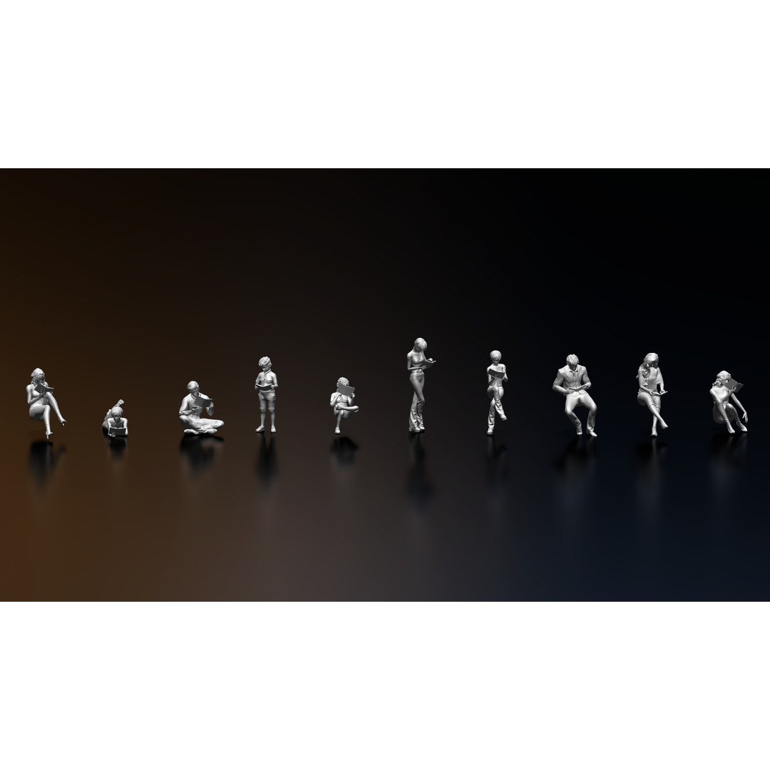 Reading Human Figurines 3D Model – High Poly, STL & OBJ Formats - View 5