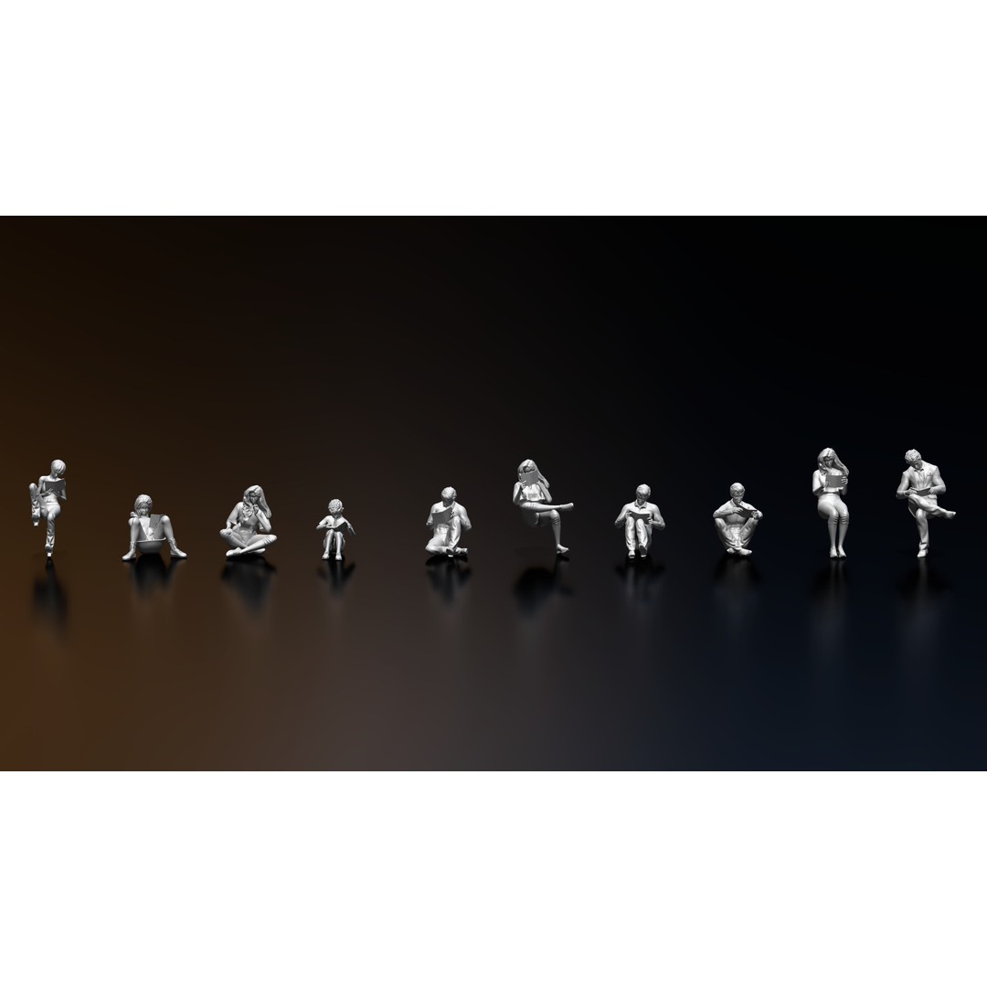 Reading Human Figurines 3D Model – High Poly, STL & OBJ Formats - View 6