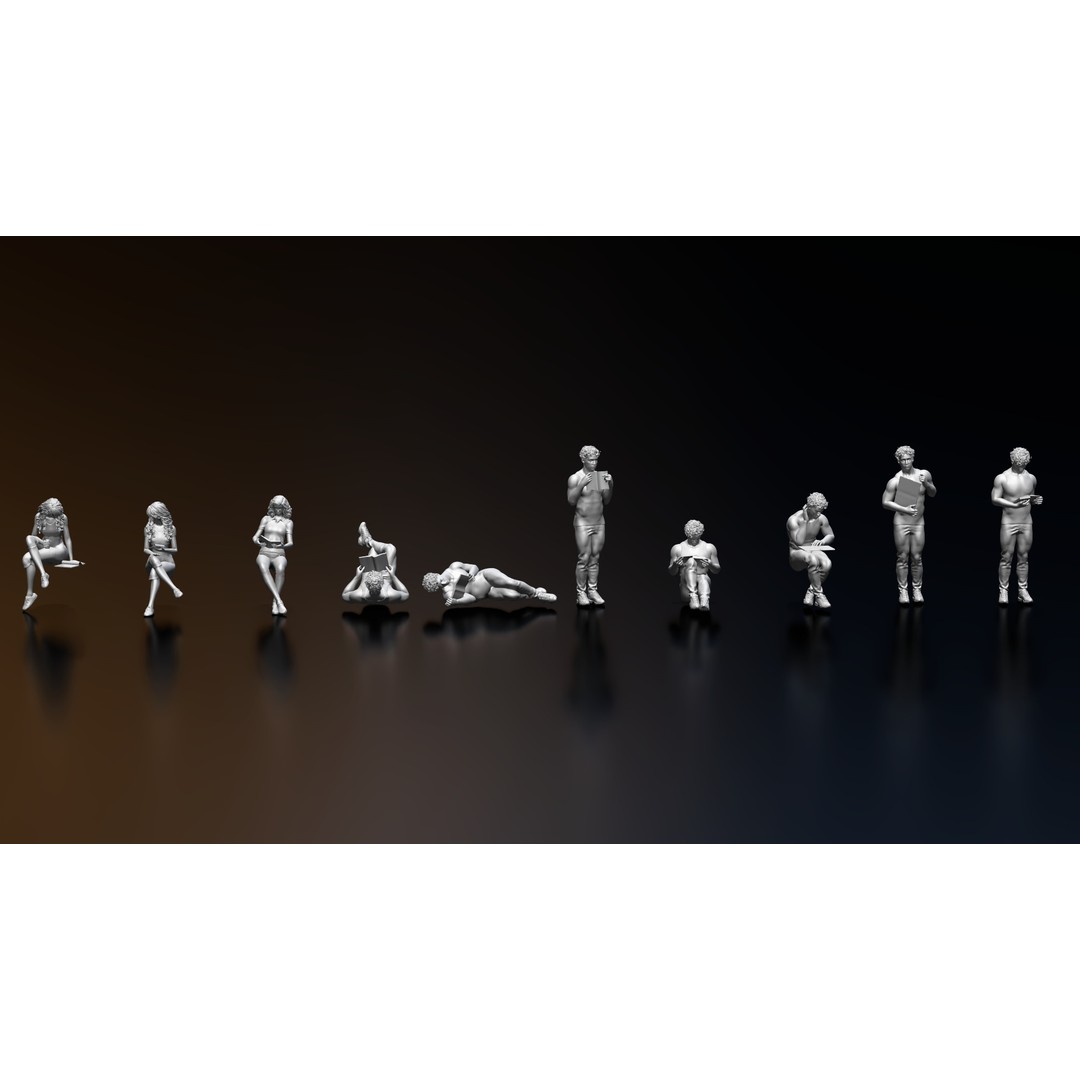 Reading Human Figurines 3D Model – High Poly, STL & OBJ Formats - View 8