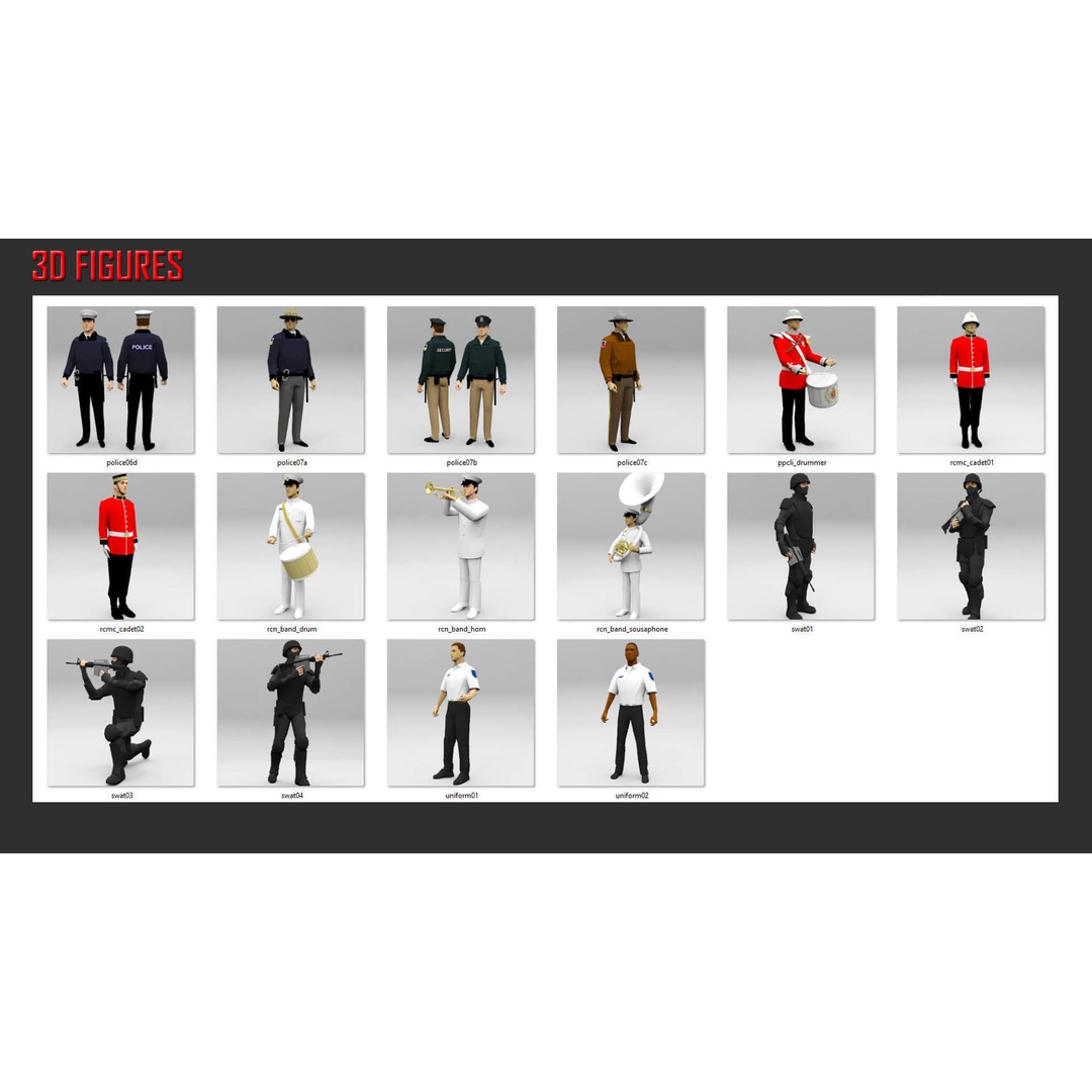 Low Poly People in Uniform 3D Model – Military & Emergency Services, FBX