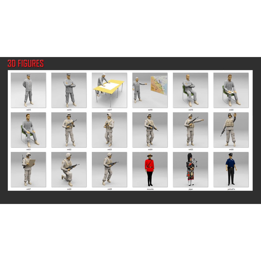 Low Poly People in Uniform 3D Model – Military & Emergency Services, FBX - View 7