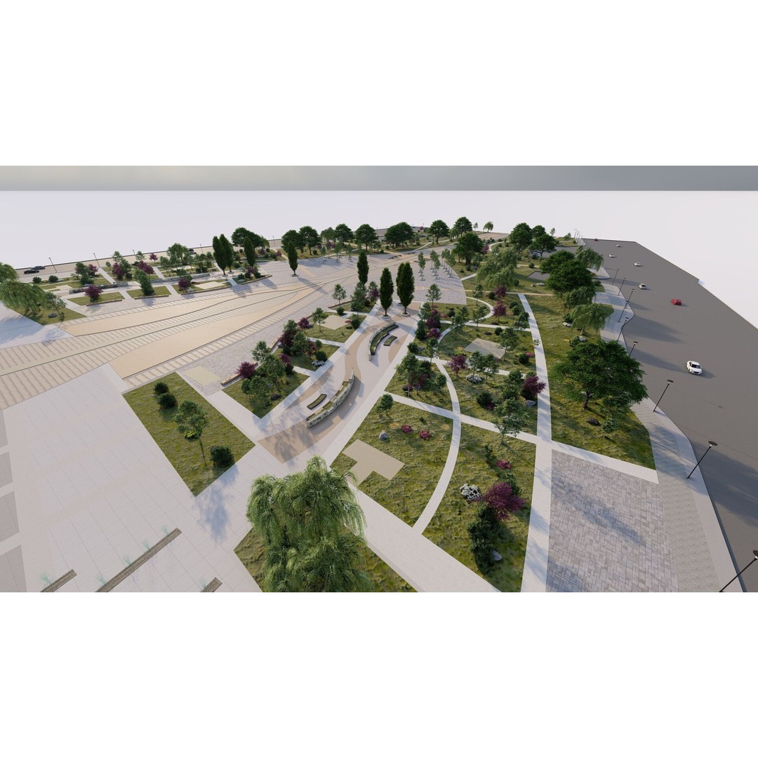 Public Park 3D Model – Urban Landscape Design, FBX, OBJ, PBR