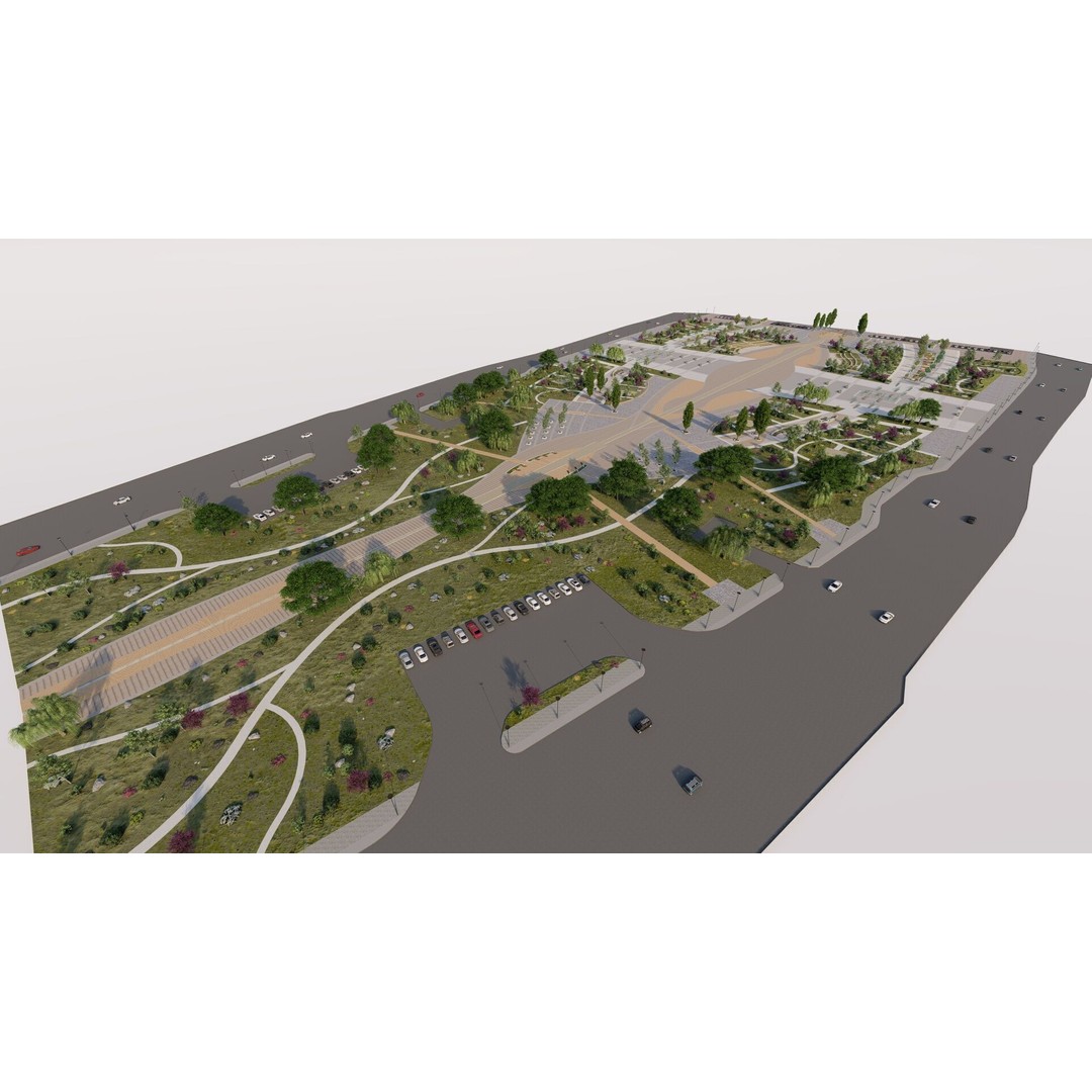 Public Park 3D Model – Urban Landscape Design, FBX, OBJ, PBR - View 11
