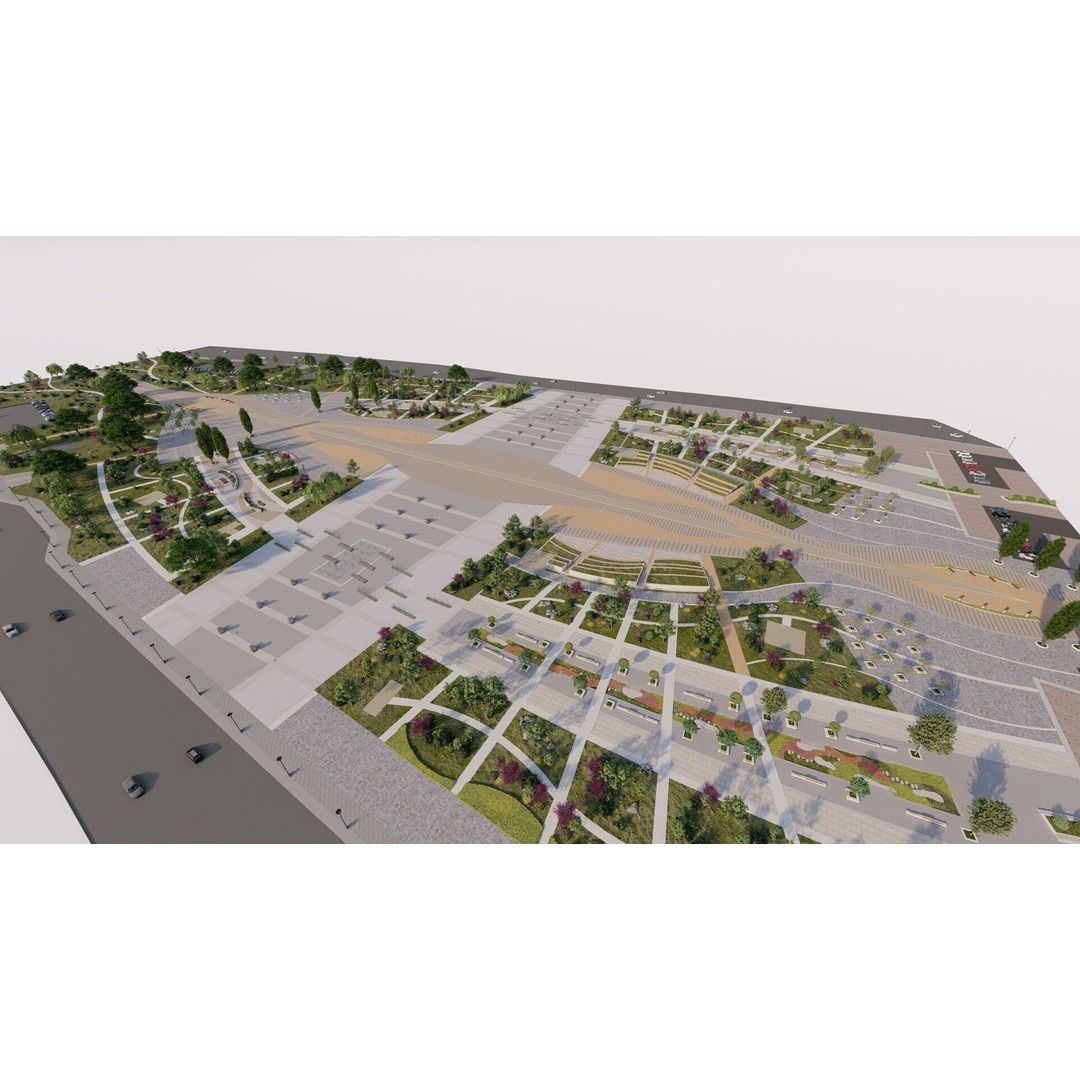Public Park 3D Model – Urban Landscape Design, FBX, OBJ, PBR - View 12