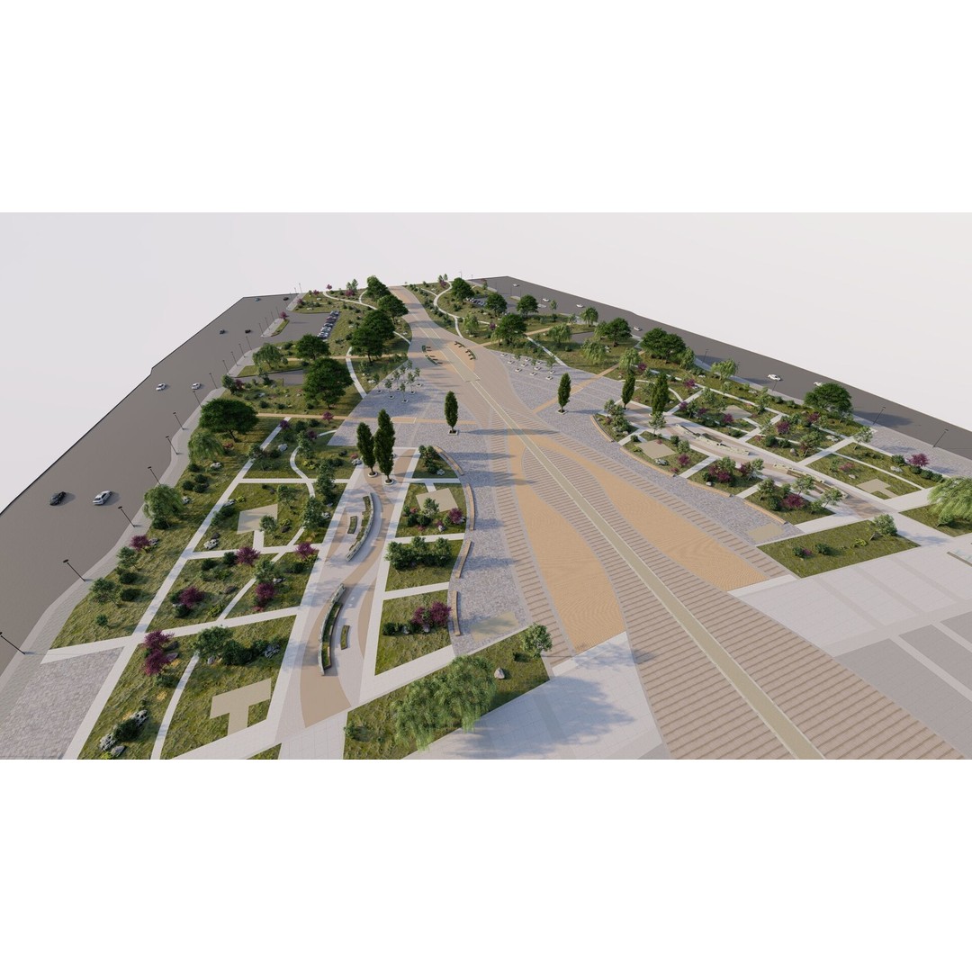 Public Park 3D Model – Urban Landscape Design, FBX, OBJ, PBR - View 14