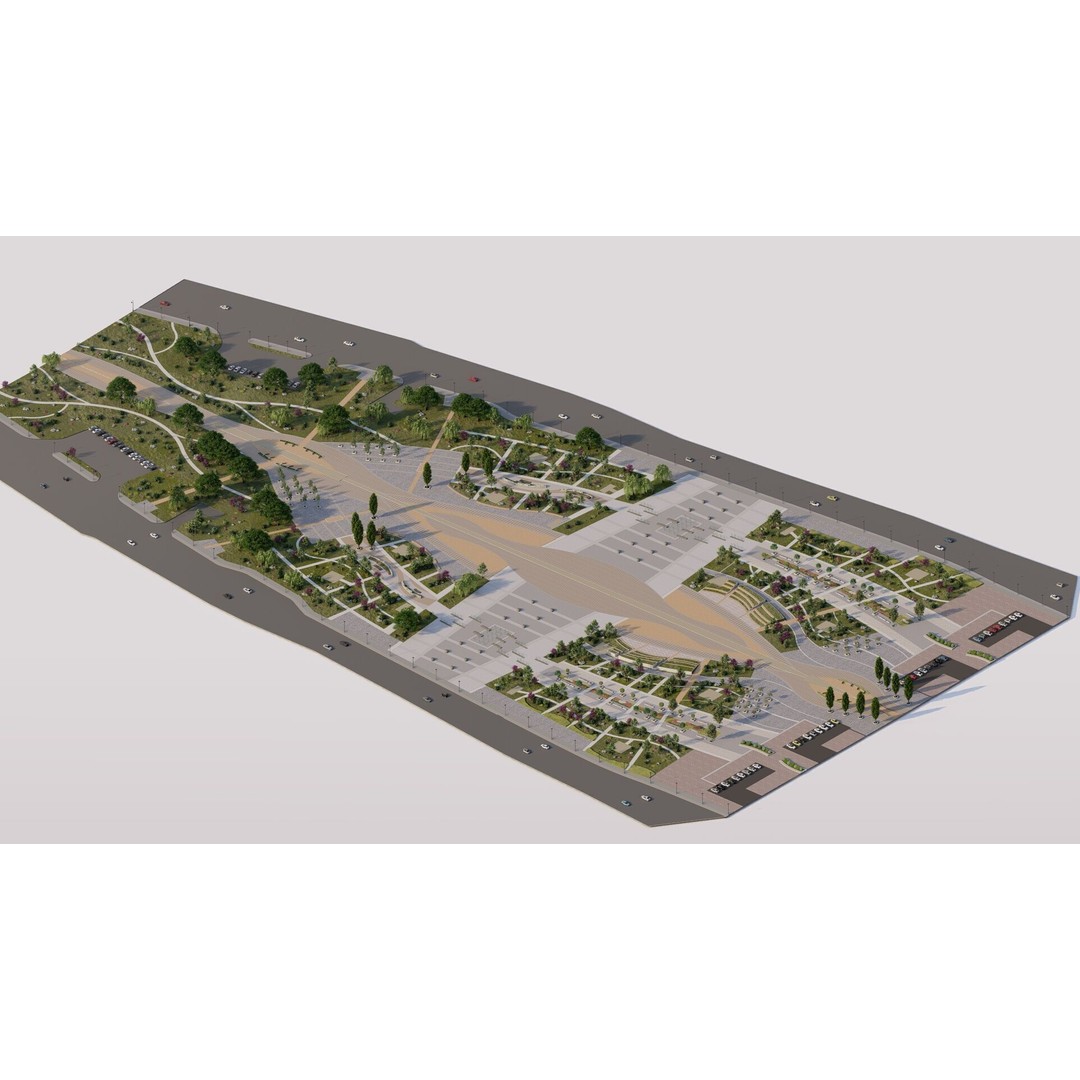 Public Park 3D Model – Urban Landscape Design, FBX, OBJ, PBR - View 15