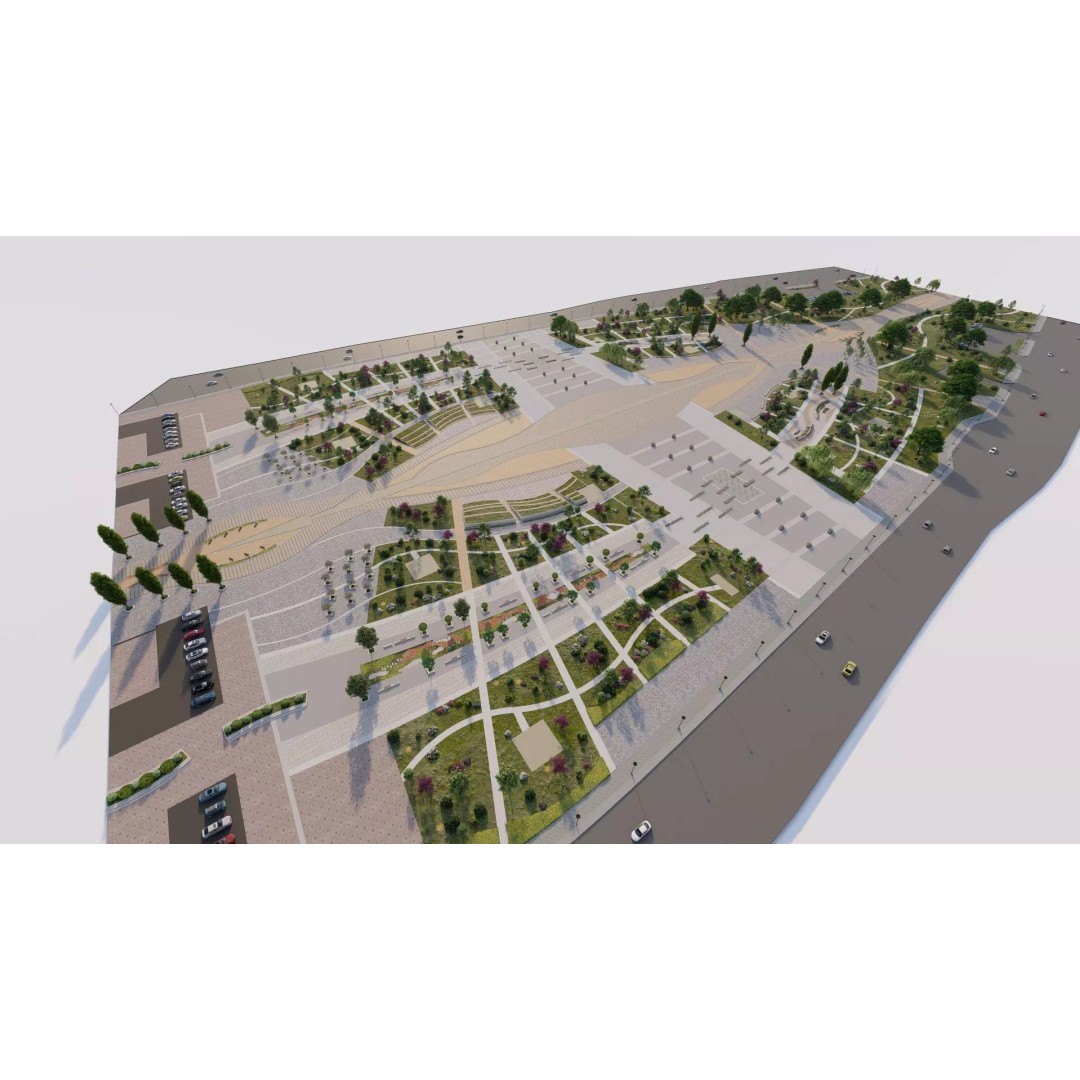 Public Park 3D Model – Urban Landscape Design, FBX, OBJ, PBR - View 2