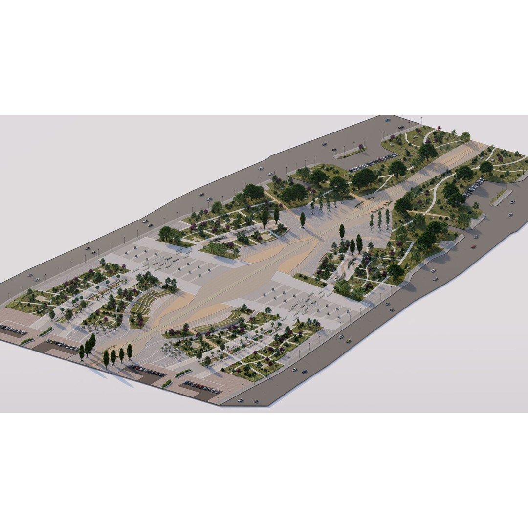 Public Park 3D Model – Urban Landscape Design, FBX, OBJ, PBR - View 29