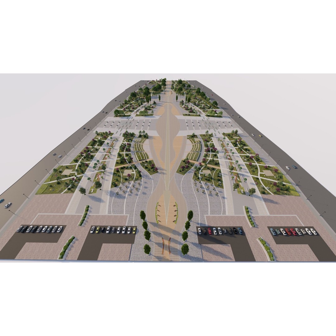 Public Park 3D Model – Urban Landscape Design, FBX, OBJ, PBR - View 3