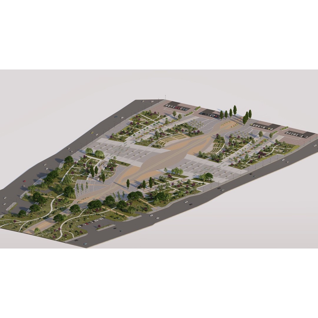 Public Park 3D Model – Urban Landscape Design, FBX, OBJ, PBR - View 30