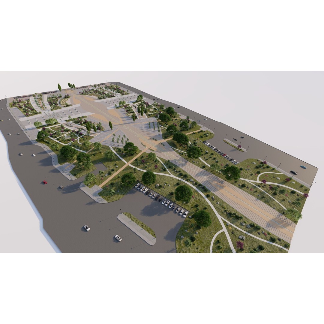 Public Park 3D Model – Urban Landscape Design, FBX, OBJ, PBR - View 4