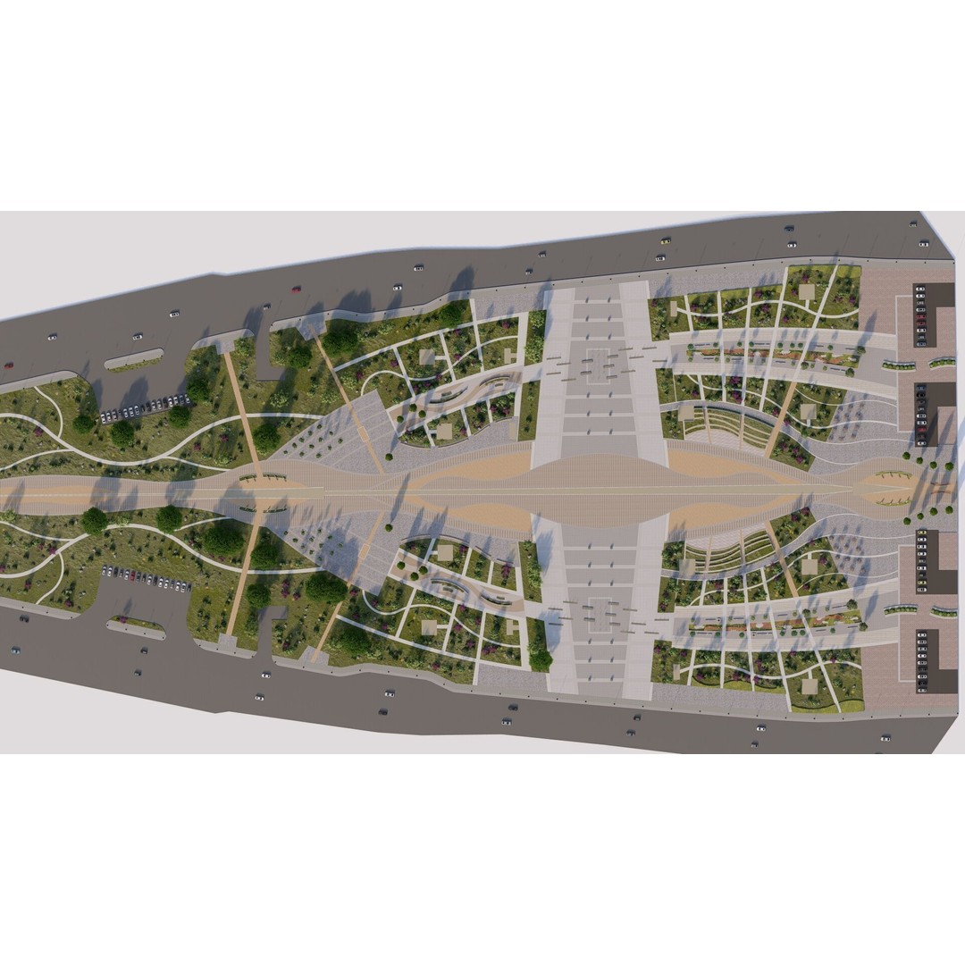 Public Park 3D Model – Urban Landscape Design, FBX, OBJ, PBR - View 5