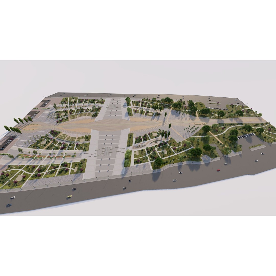 Public Park 3D Model – Urban Landscape Design, FBX, OBJ, PBR - View 6