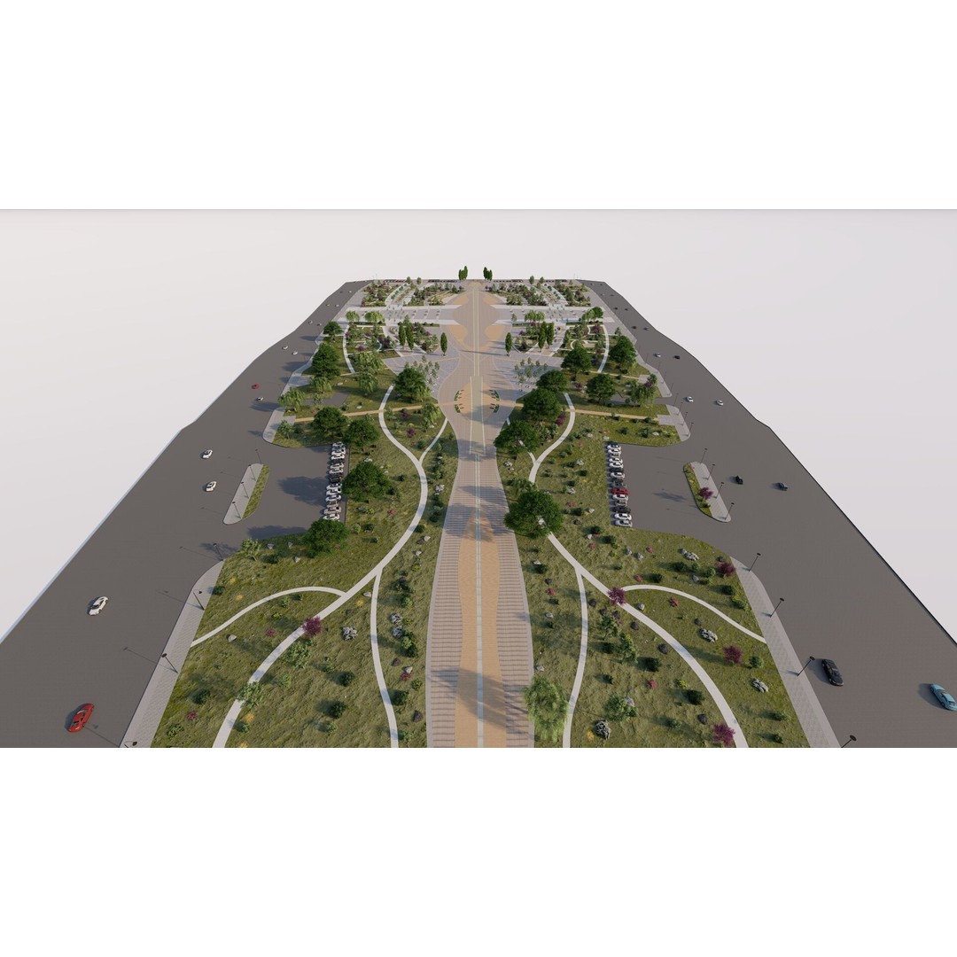 Public Park 3D Model – Urban Landscape Design, FBX, OBJ, PBR - View 7