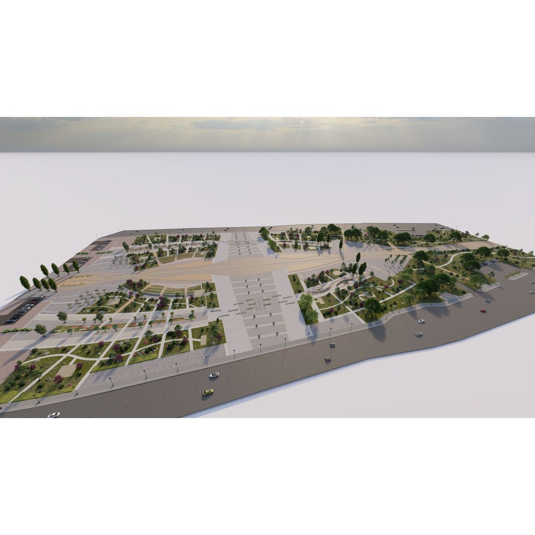 Public Park 3D Model – Urban Landscape Design, FBX, OBJ, PBR - View 8