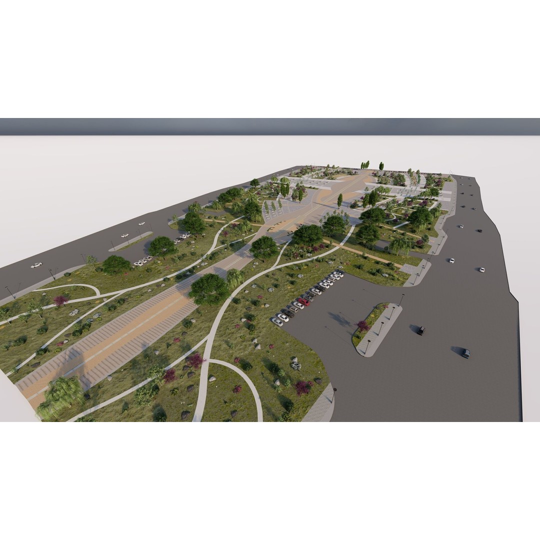 Public Park 3D Model – Urban Landscape Design, FBX, OBJ, PBR - View 9