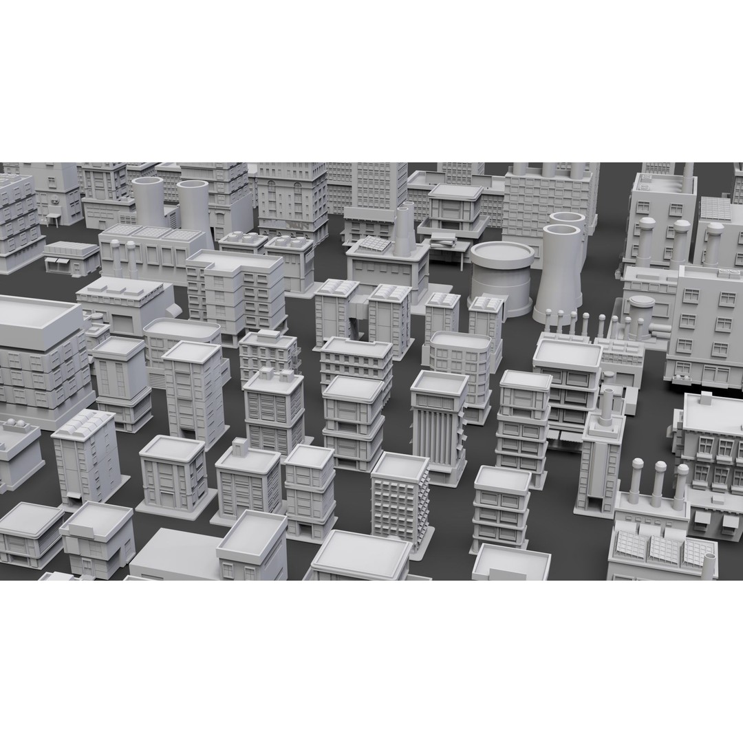 Low Poly City Buildings 3D Model – Game Ready Urban Asset Pack, FBX & OBJ - View 10
