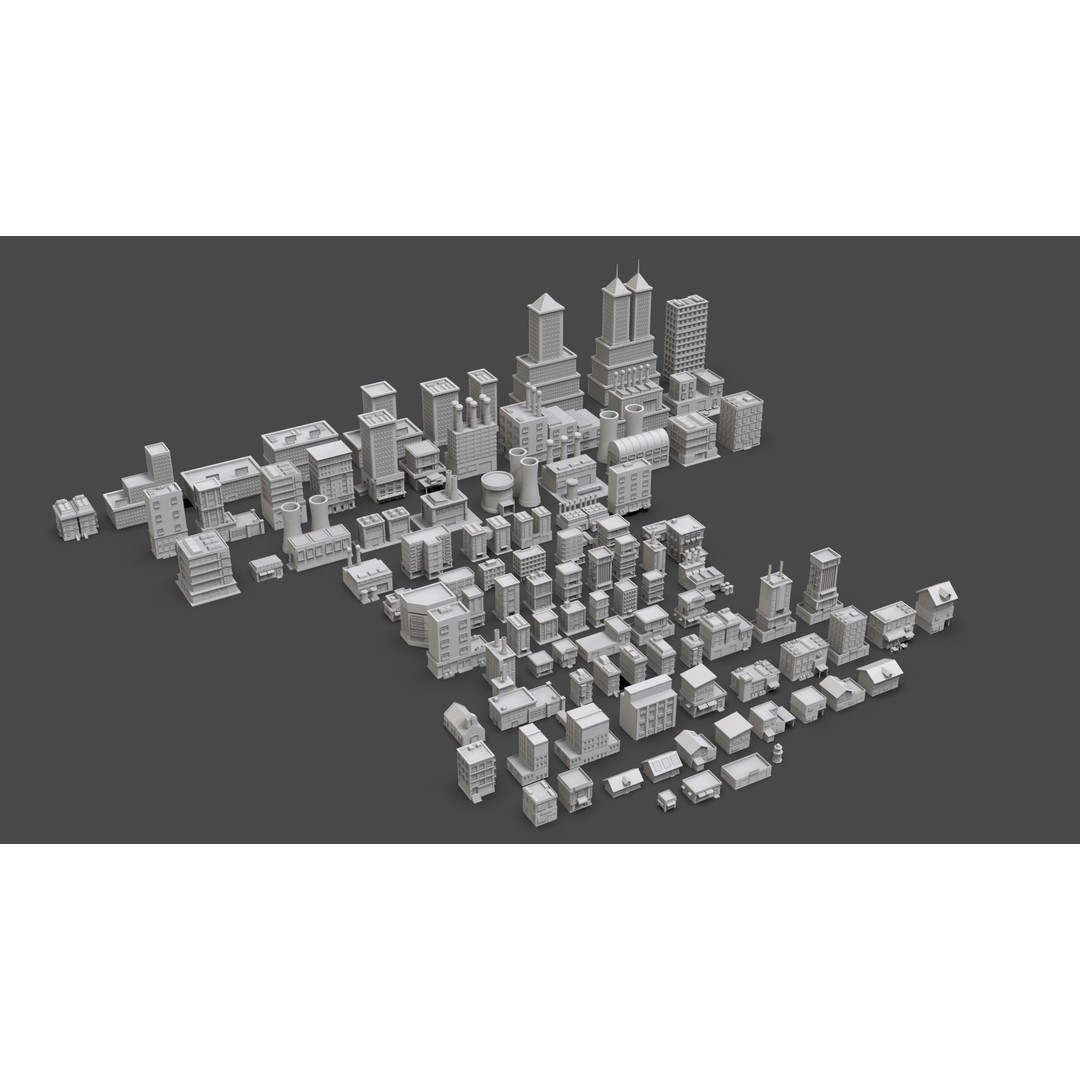 Low Poly City Buildings 3D Model – Game Ready Urban Asset Pack, FBX & OBJ - View 11
