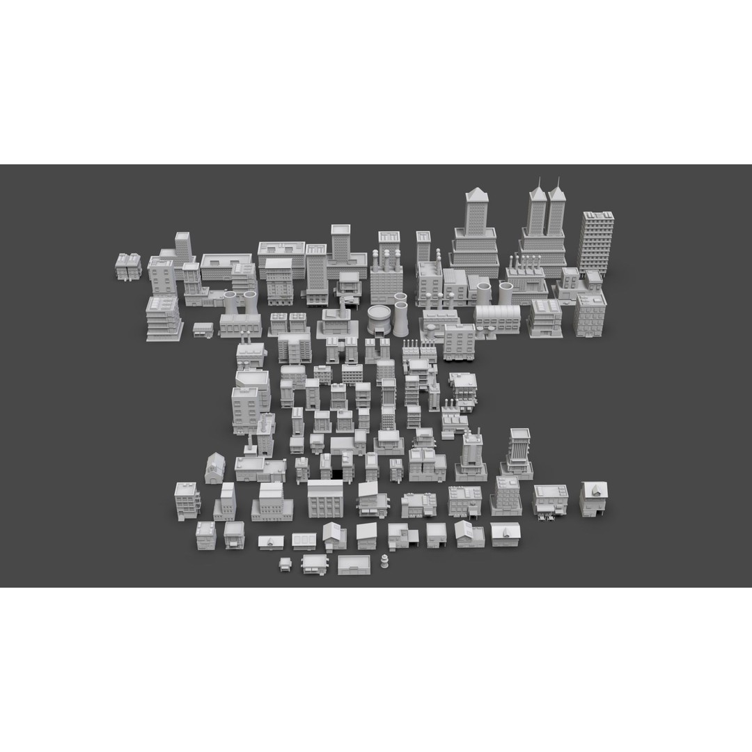 Low Poly City Buildings 3D Model – Game Ready Urban Asset Pack, FBX & OBJ - View 12