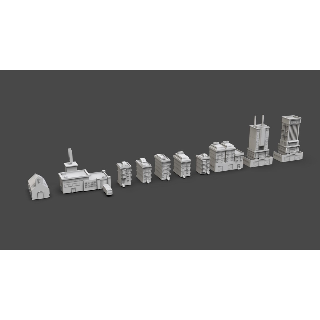 Low Poly City Buildings 3D Model – Game Ready Urban Asset Pack, FBX & OBJ - View 13