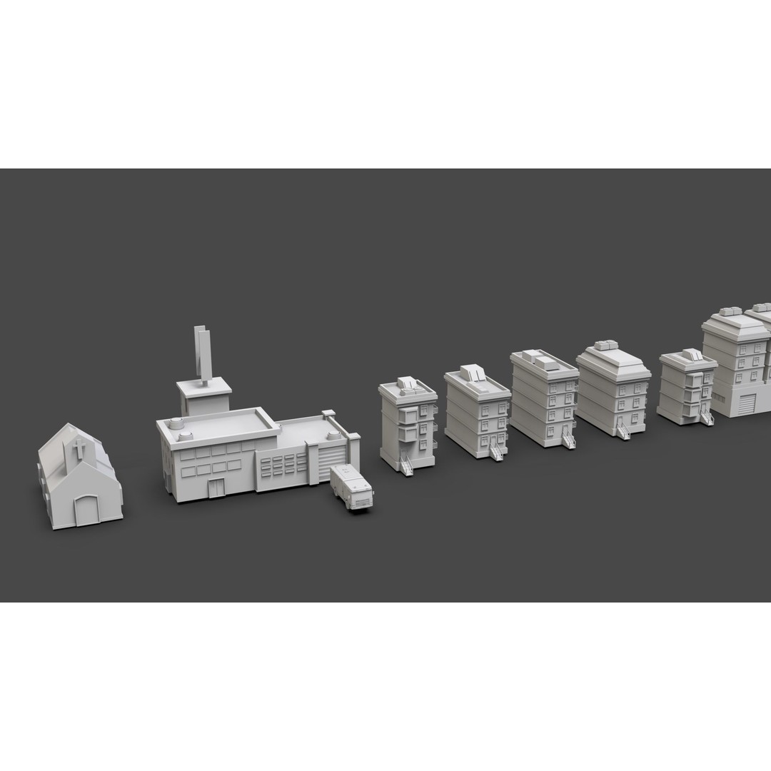 Low Poly City Buildings 3D Model – Game Ready Urban Asset Pack, FBX & OBJ - View 17