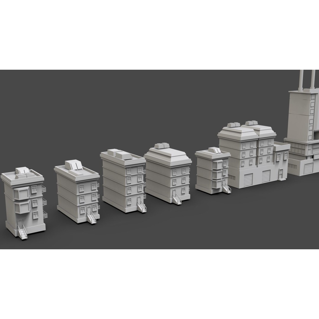 Low Poly City Buildings 3D Model – Game Ready Urban Asset Pack, FBX & OBJ - View 19